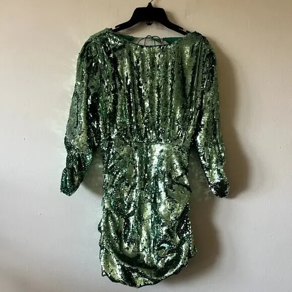 For Love and Lemons Marais Green Sequin Mini Dress with Open Back size S J3 - Picture 5 of 9
